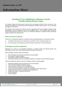 Radiation Safety Act 1999 Information Sheet - Licensing of Users of Radioactive Substances used for Portable Moisture/Density Gauges