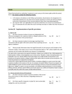 CDDH[removed]SPAIN  SPAIN Please find enclosed our authorities’ responses to your survey on the human rights within the armed forces. Our answers prompt the following remarks; 1. In the absence of evidence on the fo