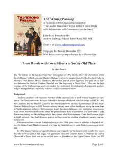 The Wrong Passage A Facsimile of the Original Manuscript of “The Golden Pince-Nez” by Sir Arthur Conan Doyle with Annotations and Commentary on the Story Edited and Introduced by Andrew Solberg, BSI and Robert Katz, 