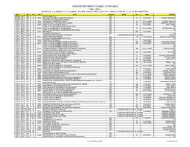 IEOR DEPARTMENT COURSE OFFERINGS FALL 2014 SCHEDULED IS SUBJECT TO CHANGE; PLEASE CHECK DIRECTORY OF CLASSES FOR UP TO DATE INFORMATION.