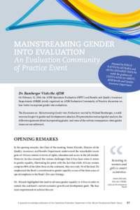Mainstreaming Gender into Evaluation An Evaluation Community of Practice Event  Prepared by JO