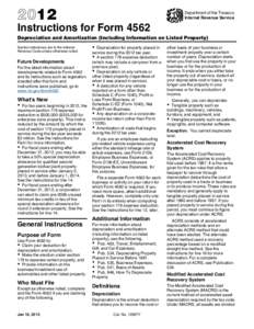 2012  Instructions for Form 4562 Department of the Treasury Internal Revenue Service