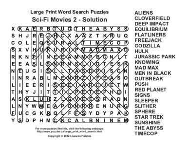 Large Print Word Search Puzzles  Sci-Fi Movies 2 - Solution X S C