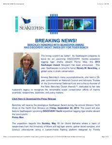 BREAKING NEWS from SeaKeepers, 3:46 PM BREAKING NEWS! BENCHLEY HONORED WITH SEAKEEPER AWARD