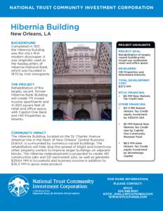 NATIONAL TRUST COMMUNITY INVESTMENT CORPORATION  Hibernia Building New Orleans, LA BACKGROUND Completed in 1921,