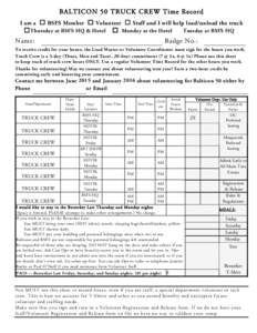 BALTICON 50 Truck Crew Time Record