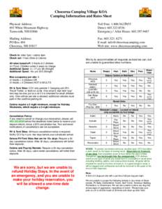 Chocorua Camping Village KOA Camping Information and Rates Sheet Physical Address: 893 White Mountain Highway Tamworth, NH 03886