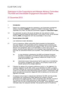 Submission to the Corporations and Markets Advisory Committee The AGM and Shareholder Engagement Discussion Paper 21 December[removed].