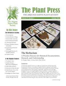The Plant Press THE ARIZONA NATIVE PLANT SOCIETY Volume 37, Number 1 Summer 2014