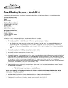 Board Meeting Summary - March 2014