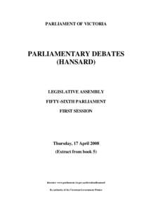 PARLIAMENT OF VICTORIA  PARLIAMENTARY DEBATES (HANSARD)  LEGISLATIVE ASSEMBLY