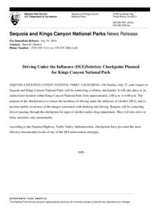 National Park Service U.S. Department of the Interior Sequoia and Kings Canyon National Parks