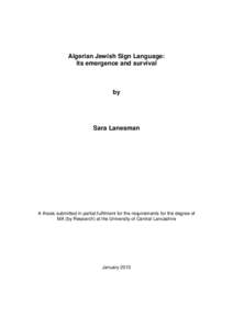 Algerian Jewish Sign Language: its emergence and survival by  Sara Lanesman
