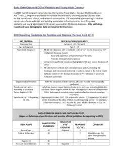 Early Case Capture (ECC) of Pediatric and Young Adult Cancers In 2008, the US Congress signed into law the Caroline Pryce Walker Conquer Childhood Cancer  Act.  The ECC program was created to incre