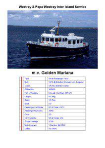 Westray & Papa Westray Inter Island Service  m.v. Golden Mariana