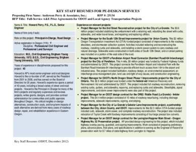 KEY STAFF RESUMES FOR PE-DESIGN SERVICES Proposing Firm Name: Anderson Perry & Associates, Inc.; RFP #: 25134 RFP Title: Full-Service A&E Price Agreements for ODOT and Local Agency Transportation Projects Name & Title: H