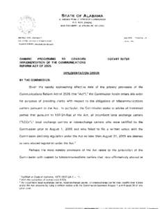 STATE OF ALABAMA ALABAMA PUBLIC SERVICE COMMISSION P.O. BOX[removed]MONTGOMERY, ALABAMA[removed]JIM SULLIVAN, PRESIDENT WALTER L. THOMAS, JR. JAN COOK, ASSOCIATE COMMISSIONER SECRETARY