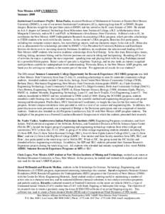 New Mexico AMP CURRENTS Summer 2009 Institutional Coordinator Profile: Brian Pasko, Assistant Professor of Mathematical Sciences at Eastern New Mexico University (ENMU), is one of our newest Institutional Coordinators (I