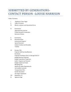 SUBMITTED BY GENERATIONSCONTACT PERSON –LOUISE HARRISON Table of Contents I. II. III.