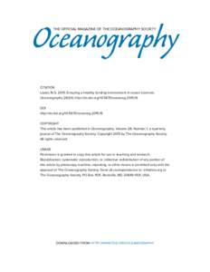 Oceanography THE OFFICIAL MAGAZINE OF THE OCEANOGRAPHY SOCIETY CITATION Lozier, M.SEnsuring a healthy funding environment in ocean sciences. Oceanography 28(1):6, http://dx.doi.orgoceanog.