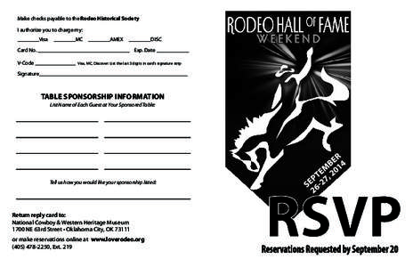 Make checks payable to the Rodeo Historical Society I authorize you to charge my: ________Visa ________MC