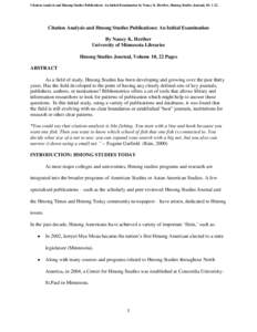 Hmong / Hmong people / Anthropology of religion / Hmong Studies Journal / Hmong language / Library and information science / Citation index / Blong Xiong / Shamanism / Asia / Library science / Bibliometrics