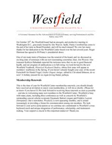 Westfield E-N EWSLETTER OF THE W ESTFIELD CENTER, VOLUME XVII, NO. 4 ________________________________________________________________________ ______________ A National Resource for the Advancement of Keyboard music, serv