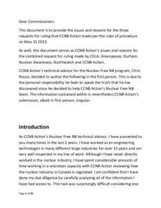 Dear Commissioners This document is to provide the issues and reasons for the three requests for ruling that CCNB Action made per the rules of procedure on May[removed]As well, this document serves as CCNB Action’s is