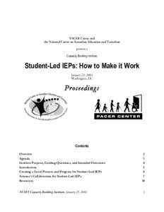 PACER Center and the National Center on Secondary Education and Transition present a Capacity Building Institute  Student-Led IEPs: How to Make it Work