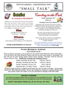 TOWN OF CLARKDALE - A 2012 CENTENNIAL TOWN  “SMALL TALK” DECEMBER NEWS