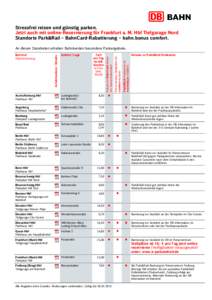 Stressfrei reisen und günstig parken. Jetzt auch mit online-Reservierung für Frankfurt a. M. Hbf Tiefgarage Nord Standorte Park&Rail – BahnCard-Rabattierung – bahn.bonus comfort. Hinweis zu Park&Rail-Parkkarten Par