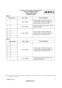 Territory-wide System Assessment 2012 Primary 6 English Language Reading and Writing Marking Scheme  6ERW2