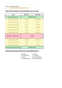 Summer 2014 Swim Schedule ALL SESSIONS ARE AT WHITGIFT POOL NORMAL SWIM SCHEDULE UP TO AND INCLUDING SUN 27 JULY 2014 DATE  B/BE/D1/S
