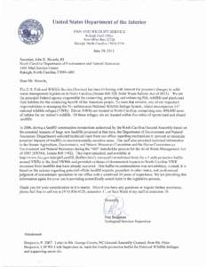 Letter from the US Fish and Wildlife Service to the North Carolina Natural and Environmental Resources.