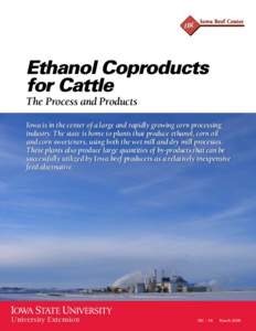 Ethanol Coproducts for Cattle The Process and Products Iowa is in the center of a large and rapidly growing corn processing industry. The state is home to plants that produce ethanol, corn oil