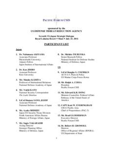 International relations / Security studies / Government / Clark A. Murdock / Craig Cohen / Year of birth missing / Pacific Forum CSIS / Canadian Security Intelligence Service