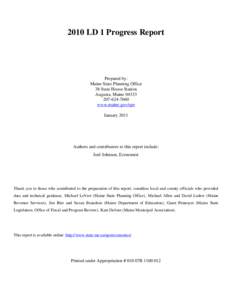 2010 LD 1 Progress Report  Prepared by: Maine State Planning Office 38 State House Station Augusta, Maine 04333