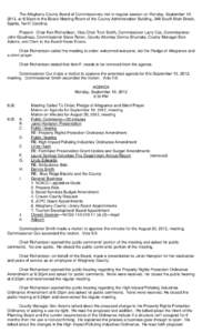 The Alleghany County Board of Commissioners met in regular session on Monday, September 10, 2012, at 6:30pm in the Board Meeting Room of the County Administration Building, 348 South Main Street, Sparta, North Carolina. 