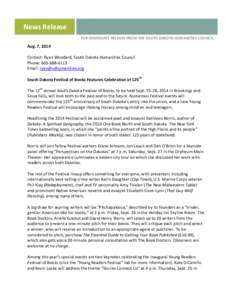 News Release Pn FOR IMMEDIATE RELEASE FROM THE SOUTH DAKOTA HUMANITIES COUNCIL  Aug. 7, 2014