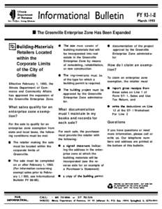 Illinois Department of Revenue Sam McGaw Acting Director Informational Bulletin  FY 93-1-E March 1993 ■ The Greenville Enterprise Zone Has Been Expanded TO: Building-Materials