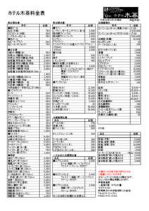 ホテル木暮料金表 宴会関係費 品名 ■瓶ビール 各社（中瓶） エビスビール（中瓶）