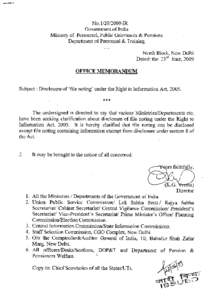 No[removed]IR  Government of India Ministry of Personnel, Public Grievances & Pensions Department of Personnel & Training North Block, New Delhi