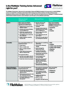 Is the FileMaker Training Series: Advanced right for you? The FileMaker Training Series: Advanced is for intermediate to advanced FileMaker developers, but anyone who is creating FileMaker solutions can benefit. The comb