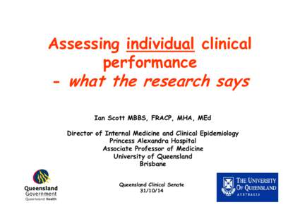 Assessing individual clinical performance - what the research says Presentation | Queensland Clinical Senate