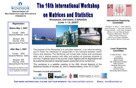 Department of Mathematics and Statistics presents Registration: