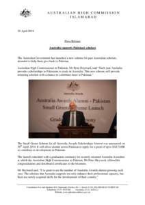 AUSTRALIAN HIGH COMMISSION ISLAMABAD 30 April[removed]Press Release