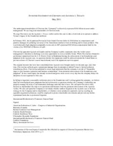 INVESTOR STATEMENT ON CHEVRON AND AGUINDA V. TEXACO May 2011 The undersigned shareholders of Chevron (the “Company”) collectively represent $156 billion in assets under management. We are long term shareholders of Ch