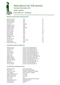 Attendance list 318 session Thursday 26 November – 11.00 hrs Room LOW N 3.2 – Strasbourg Members of the European Parliament (20) Agnew, John Stuart