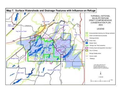 n  Map 7. Surface Watersheds and Drainage Features with Influence on Refuge A