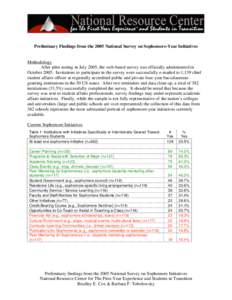 Preliminary Findings from the 2005 National Survey on Sophomore-Year Initiatives  Methodology After pilot testing in July 2005, the web-based survey was officially administered in October[removed]Invitations to participate